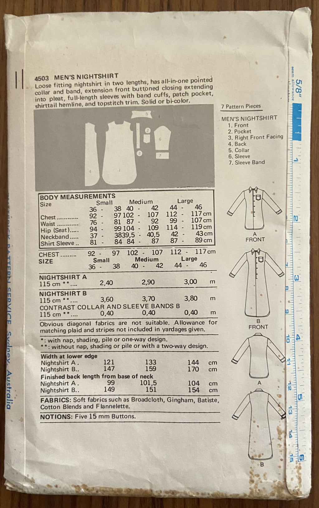 Butterick 4503 vintage 1980s men's nightshirt pattern