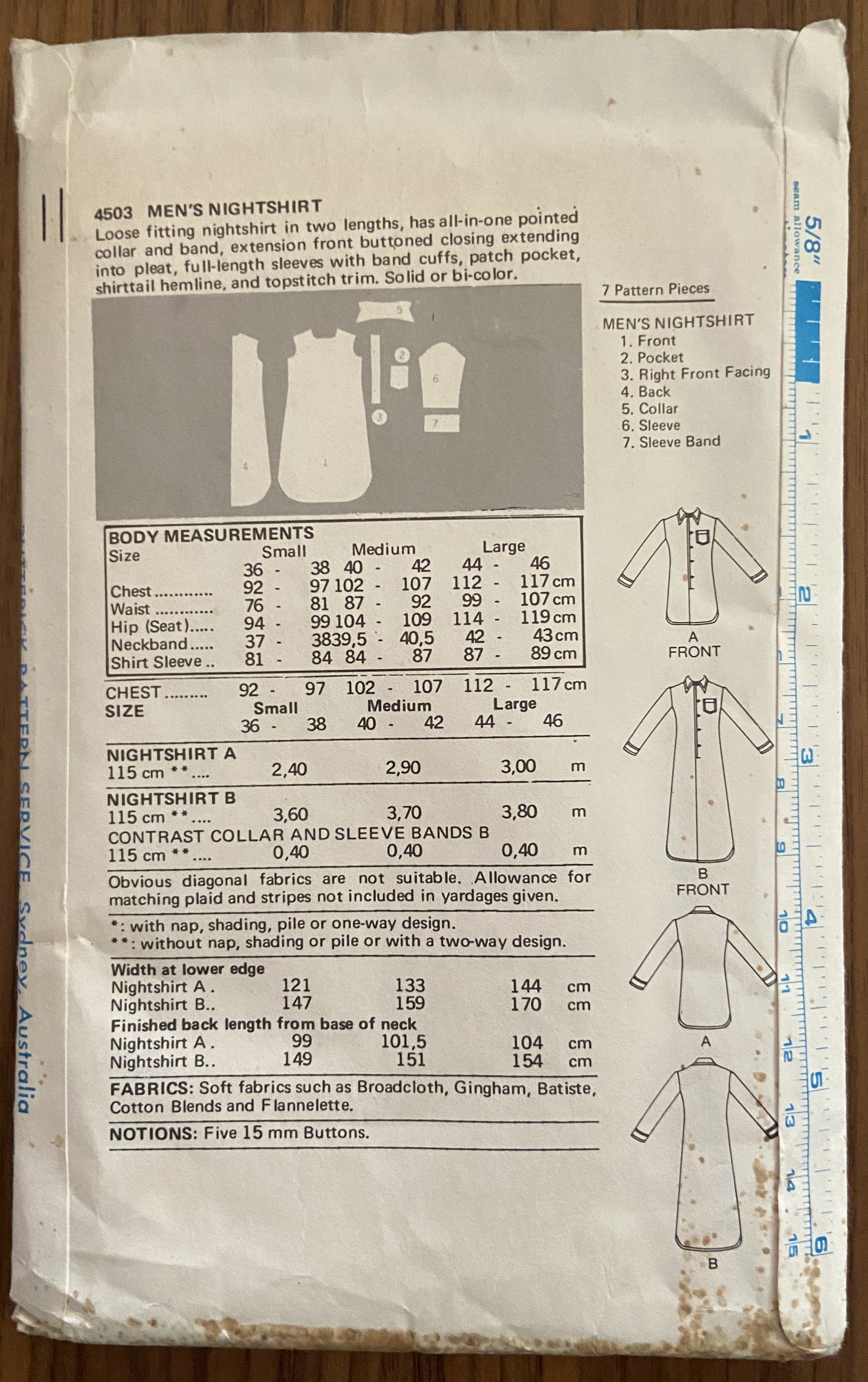 Butterick 4503 vintage 1980s men's nightshirt pattern