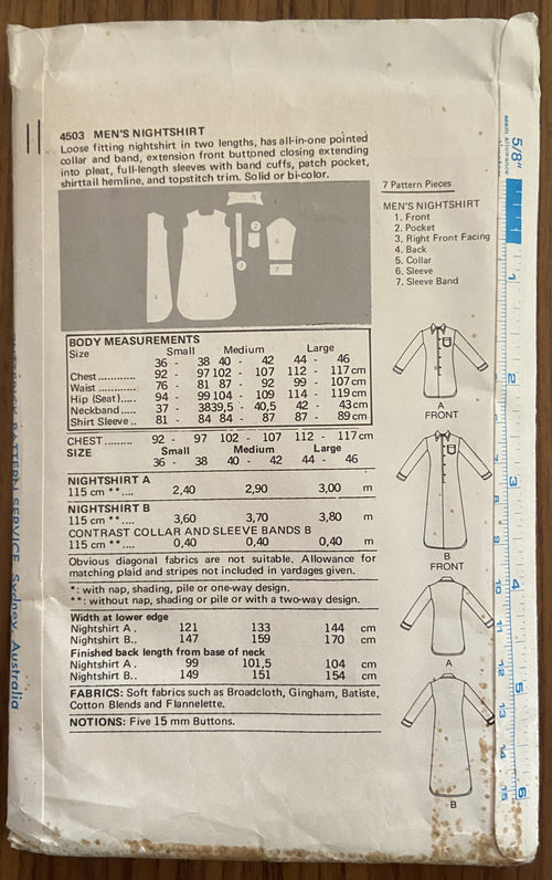 Butterick 4503 vintage 1980s men's nightshirt pattern