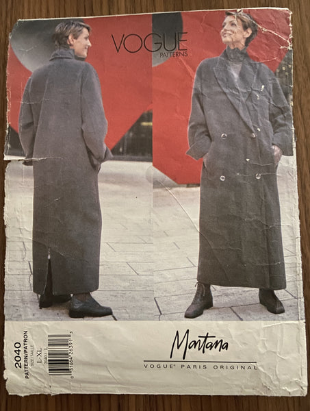 Vogue 2040 Montana Vogue Paris Original 1990s coat sewing pattern Bust 38-44 inches