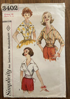 Simplicity 3402 vintage 1960s wrap top sewing pattern. German language instructions
