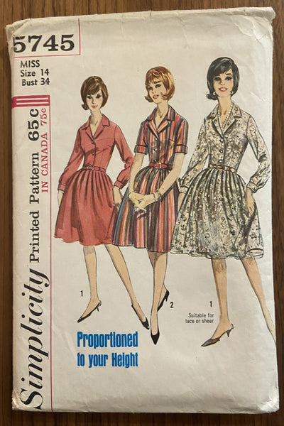 Simplicity 5745 vintage 1960s shirt dress sewing pattern.