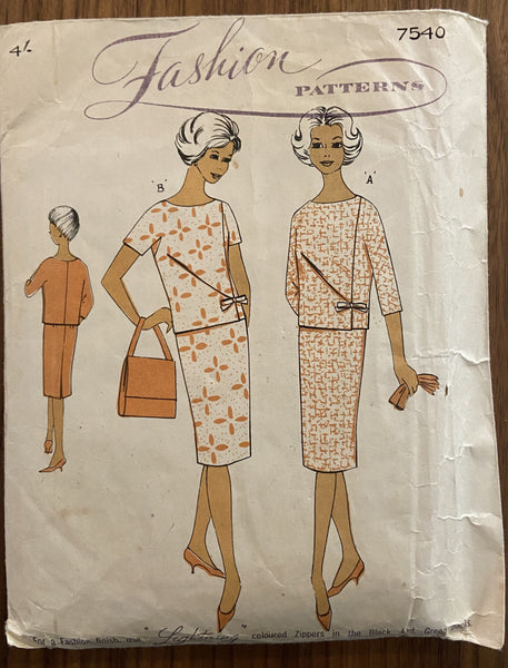 Fashion 7540 vintage1960s skirt and top sewing pattern