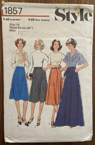 Style 1857 vintage 1970s set of skirts pattern