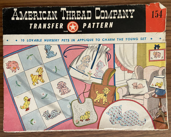 American thread company 154 circa 1940s 1950s vintage embroidery transfer pattern child motifs