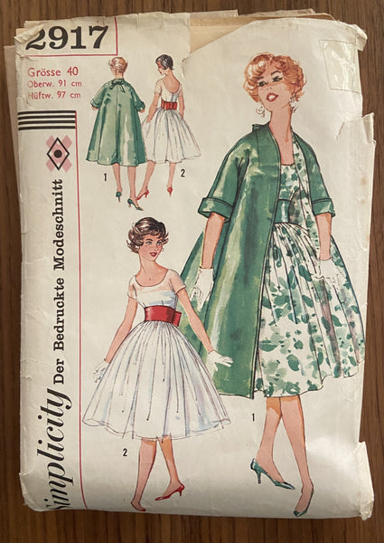 Simplicity 2917 vintage 1950s dress and coat sewing pattern GERMAN LANGUAGE