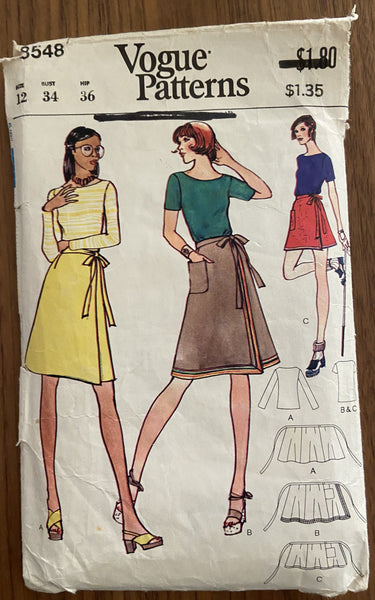 Vogue 8548 vintage 1970s top and wrap skirt sewing pattern Bust 32 1/2 inches