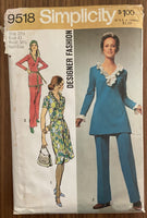 Simplicity 9518 vintage 1970s dress, tunic and pants pattern Bust 43 inches