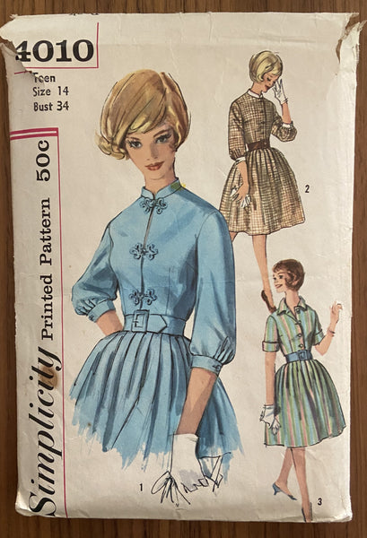 Simplicity 4010 vintage 1960s teens dress sewing pattern