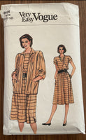Very easy vogue 8604 vintage 1980s dress and jacket pattern Bust 31 1/2 to 34 inches