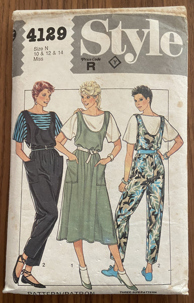 Style 4129 vintage 1980s top, jumpsuit and pinafore pattern Bust 32 1/2 to 36 inches