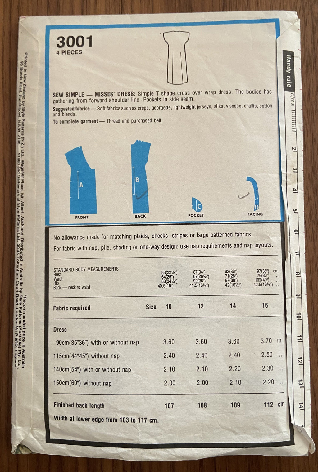 Style 3001 vintage 1980s wrap dress pattern Bust 32 1/2 inches