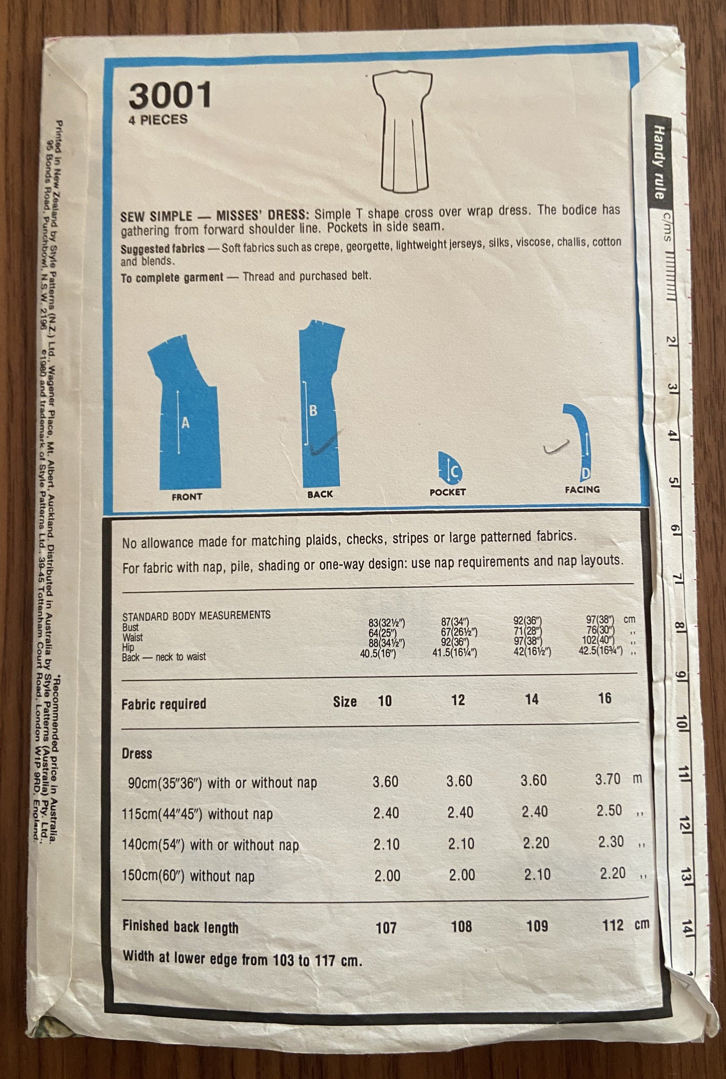 Style 3001 vintage 1980s wrap dress pattern Bust 32 1/2 inches