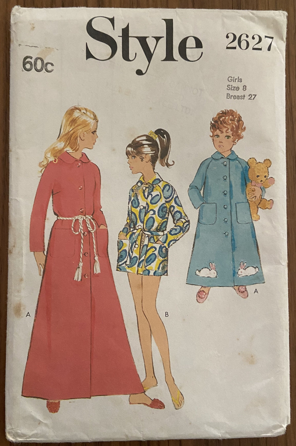Style 2627 vintage 1960s girls' robe dressing gown sewing pattern