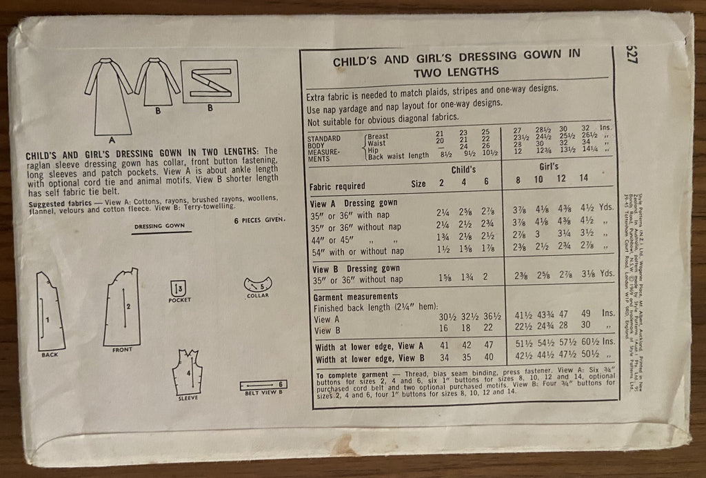 Style 2627 vintage 1960s girls' robe dressing gown sewing pattern