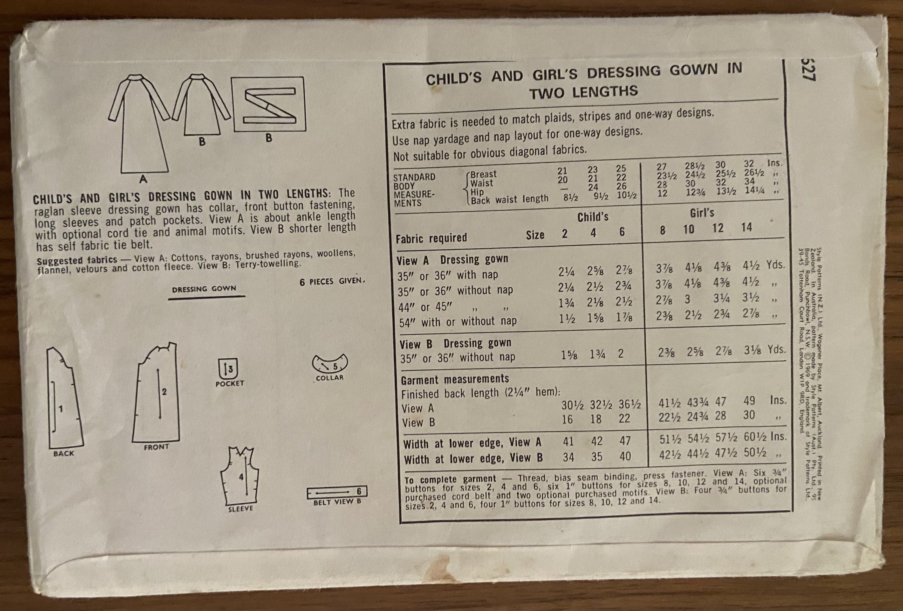 Style 2627 vintage 1960s girls' robe dressing gown sewing pattern
