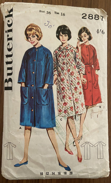 Butterick 2887 vintage 1960s robe dressing gown sewing pattern wounded