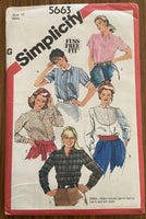 Simplicity 5663 vintage 1980s blouse sewing pattern