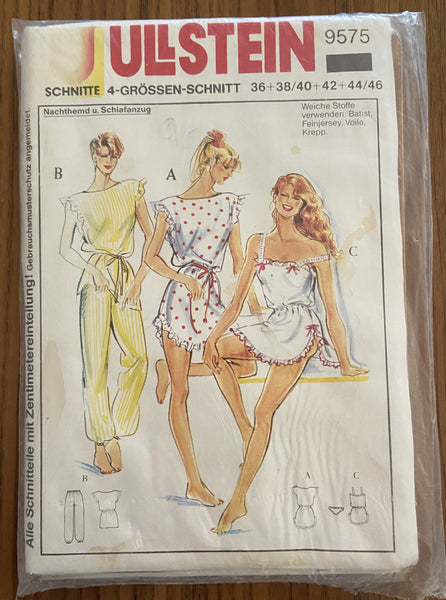 Ullstein 9575 vintage 1980s sleepwear set sewing pattern GERMAN LANGUAGE INSTRUCTIONS Bust 36 to 46 inches