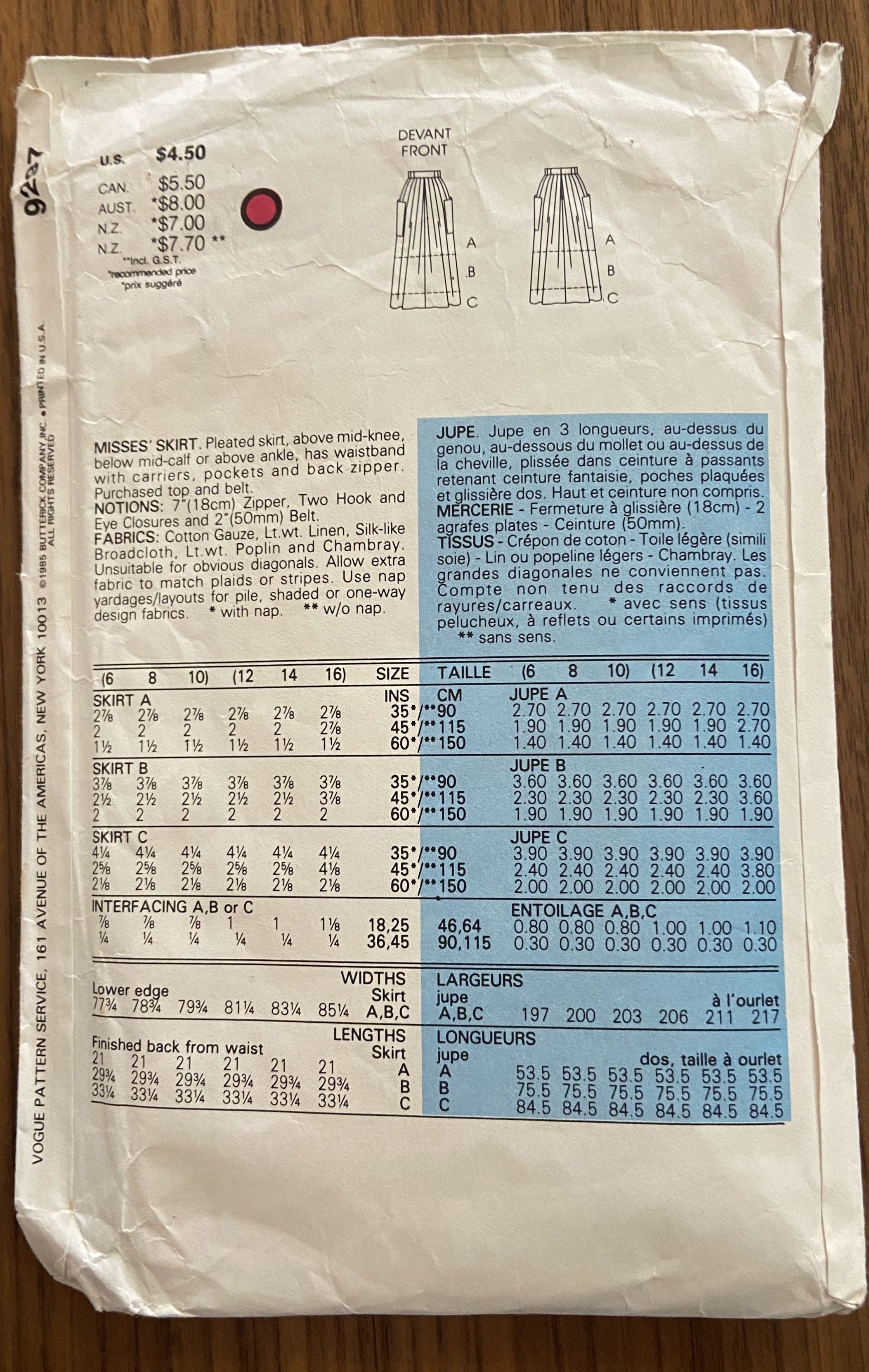 Vogue 9297 vintage 80s skirt pattern wounded