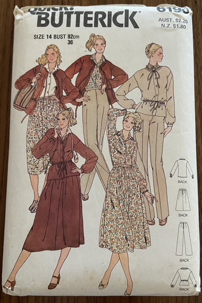 Butterick 6190 vintage 1970s skirt, pants, blouse and jacket pattern