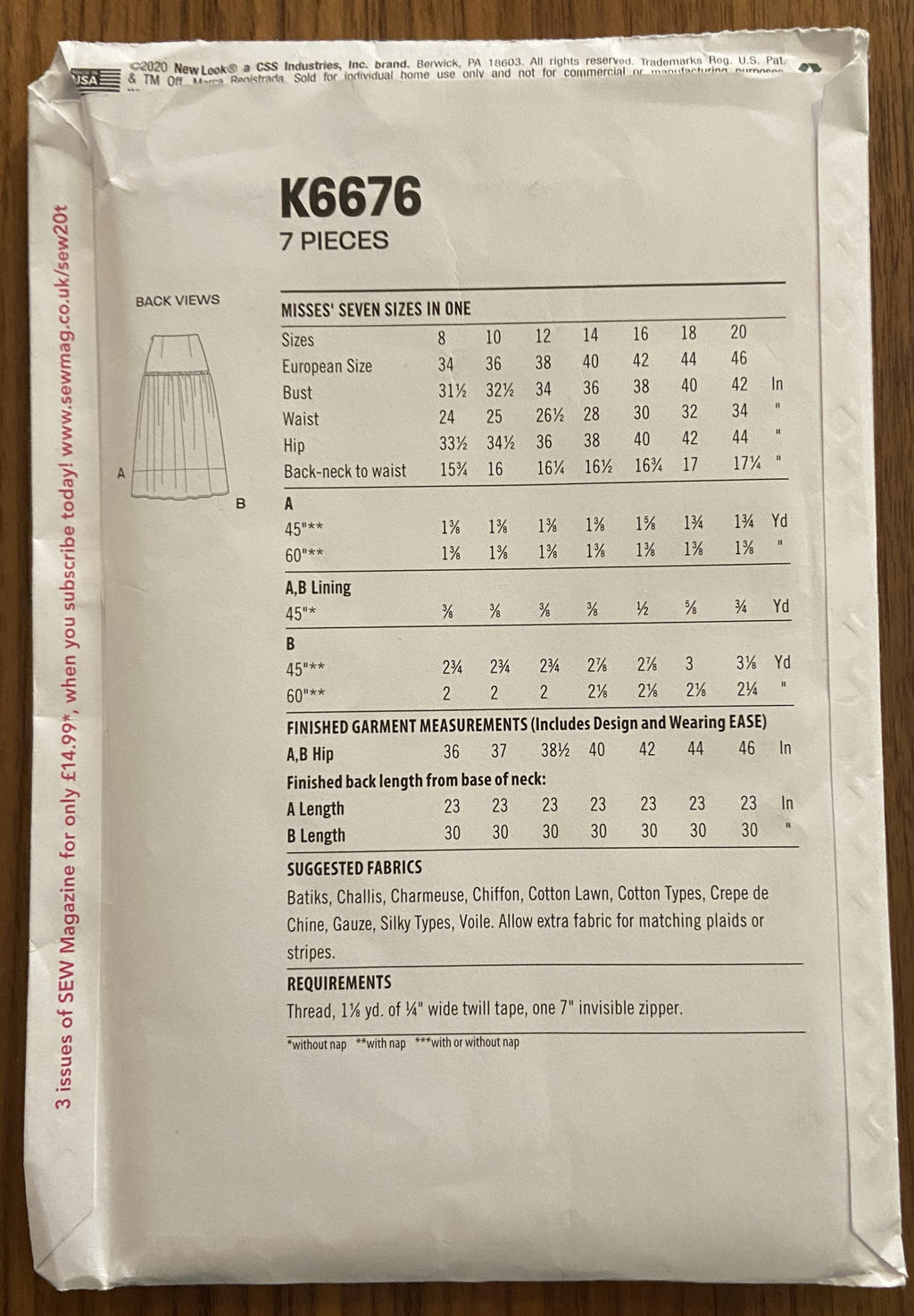 New Look K6676 2020 skirts sewing pattern