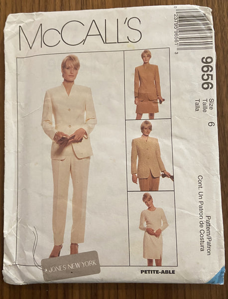 McCall's 9656 vintage 1990s Jones New York jacket, pants and skirt sewing pattern