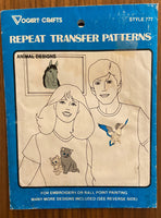 Vogart 777 vintage 1970s iron on embroidery or ball point painting transfers of animals