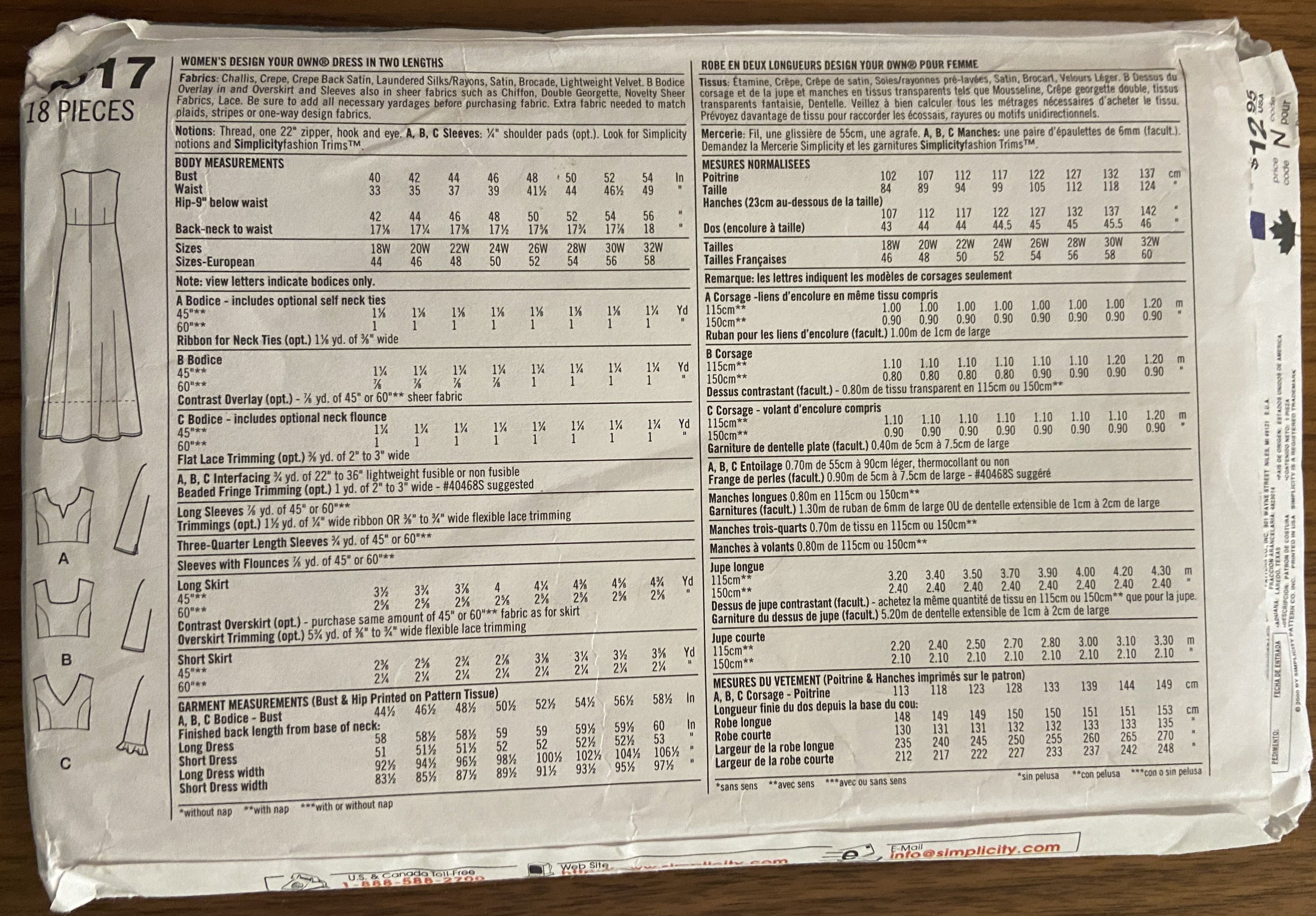 Simplicity 9517 2000s sewing pattern design your own dress bust 48 to 54 inches