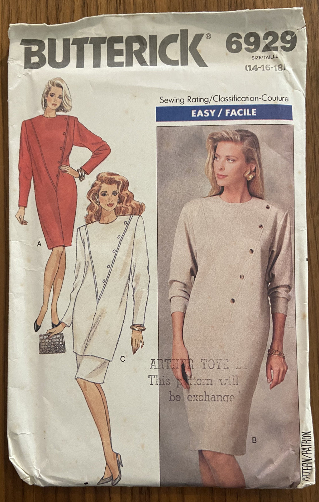 Butterick 6929 vintage 1980s dress pattern Bust 36, 38, 40 inches