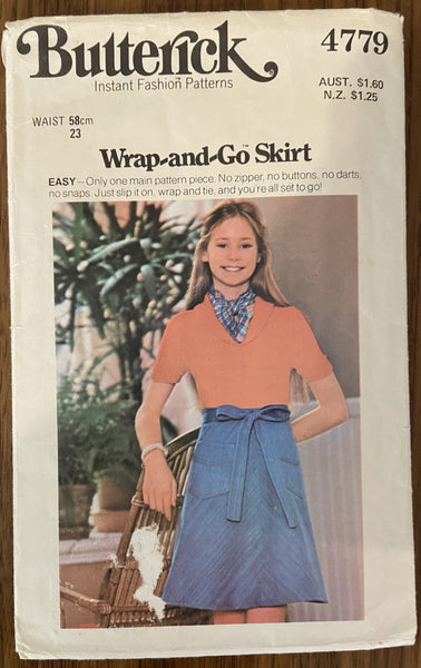 Butterick 4779 vintage 1970s girl's wrap skirt sewing pattern