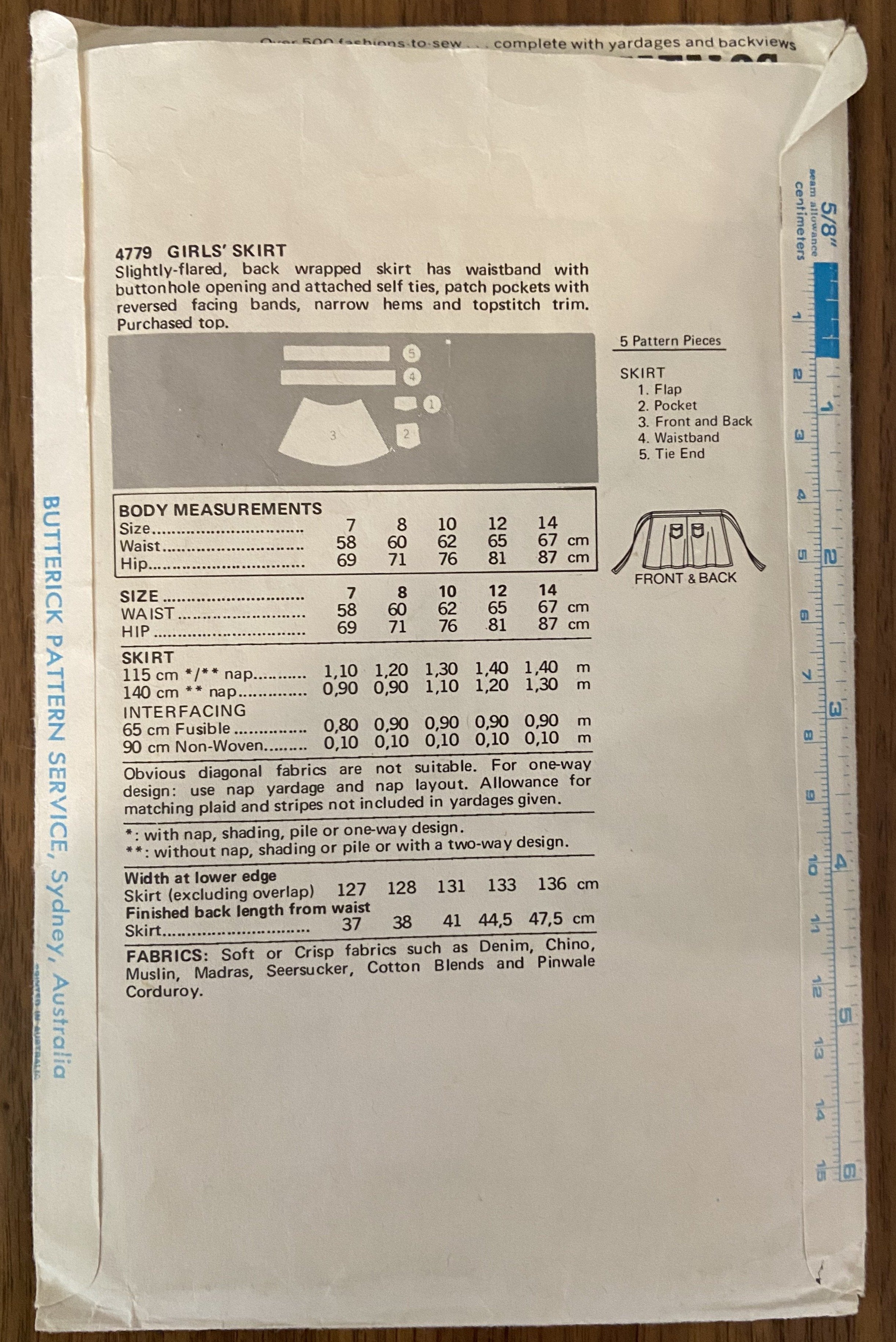 Copy of Butterick 4779 vintage 1970s girl's wrap skirt sewing pattern