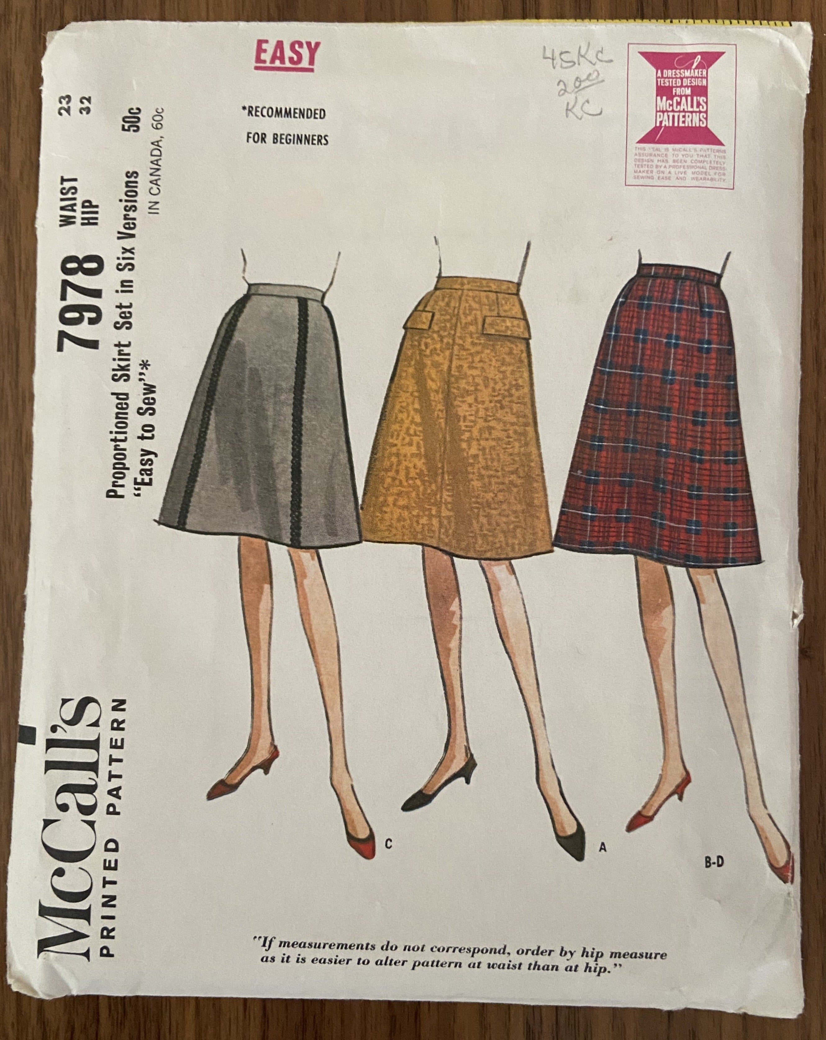 McCall's 7978 vintage 1960s proportional skirt set sewing pattern wounded bargain Waist 23 inches