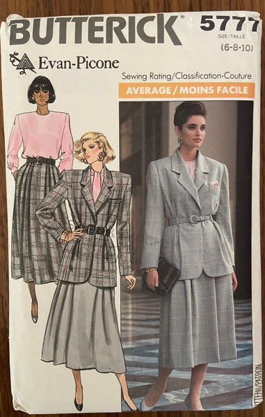 Butterick 5777 vintage 1980s skirt, jacket and blouse sewing pattern. Wounded bargain. Bust 30 1/2 - 31 1/2 - 32 1/2 inches