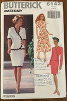 Butterick 6142 vintage 1990s top and skirt sewing pattern. Bust 30 1/2 -  31 1/2 - 32 1/2 inches