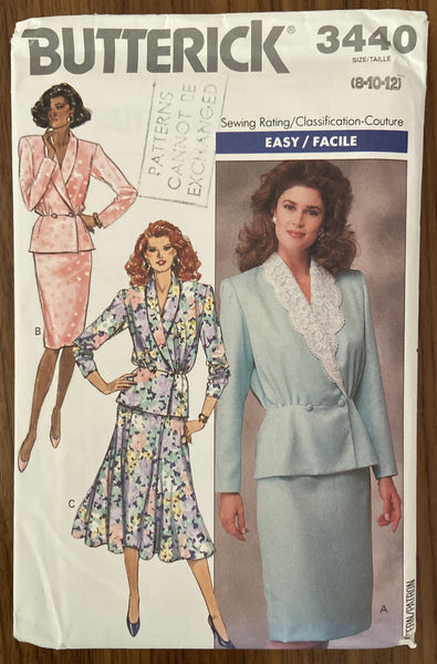 Butterick 3440 vintage 1980s top and skirt sewing pattern Bust 31 1/2, 32 1/2 inches