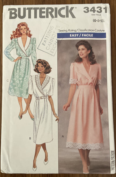 Butterick 3431 vintage 1980s dress pattern Bust 30 1/2, 31 1/2 inches