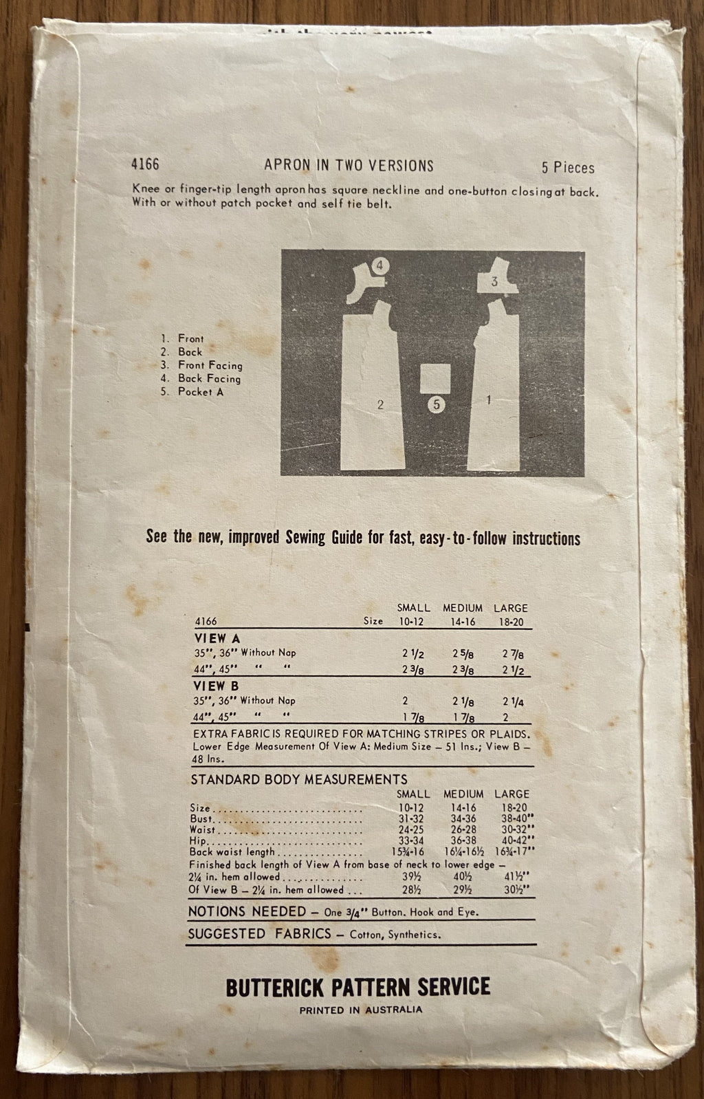 Butterick 4166 vintage 1960s apron sewing pattern