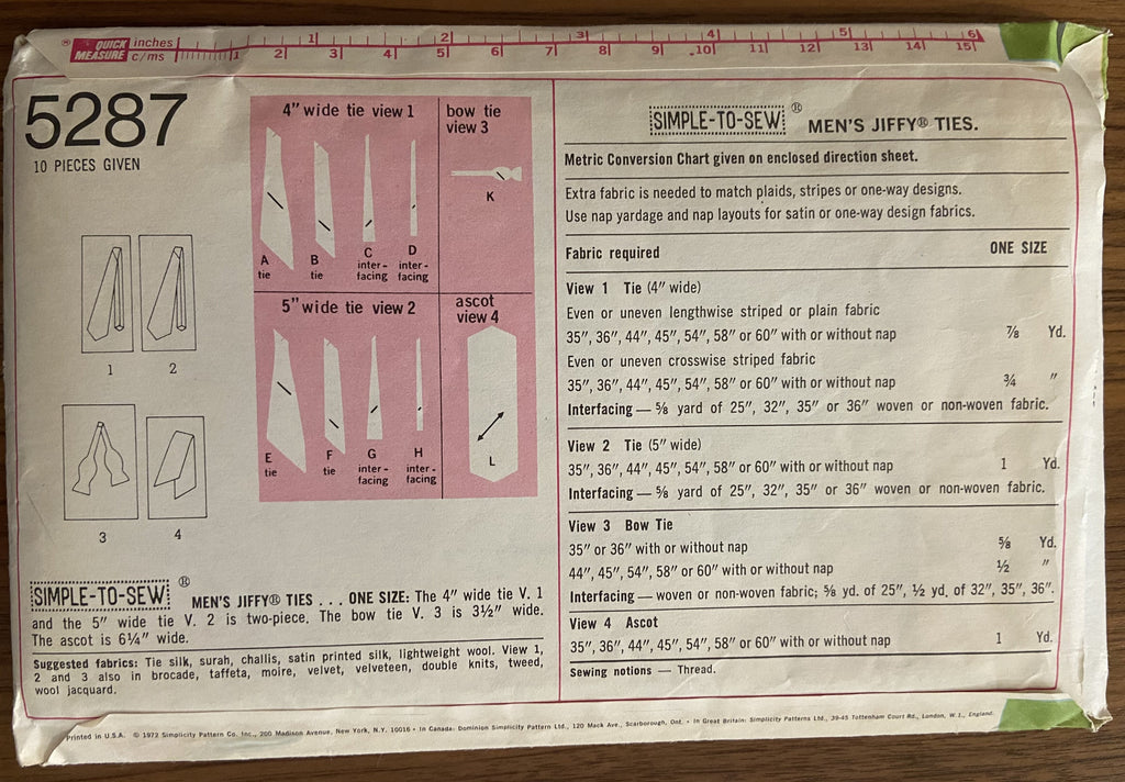 Copy of Butterick 5200 vintage 1970s men's ties sewing pattern
