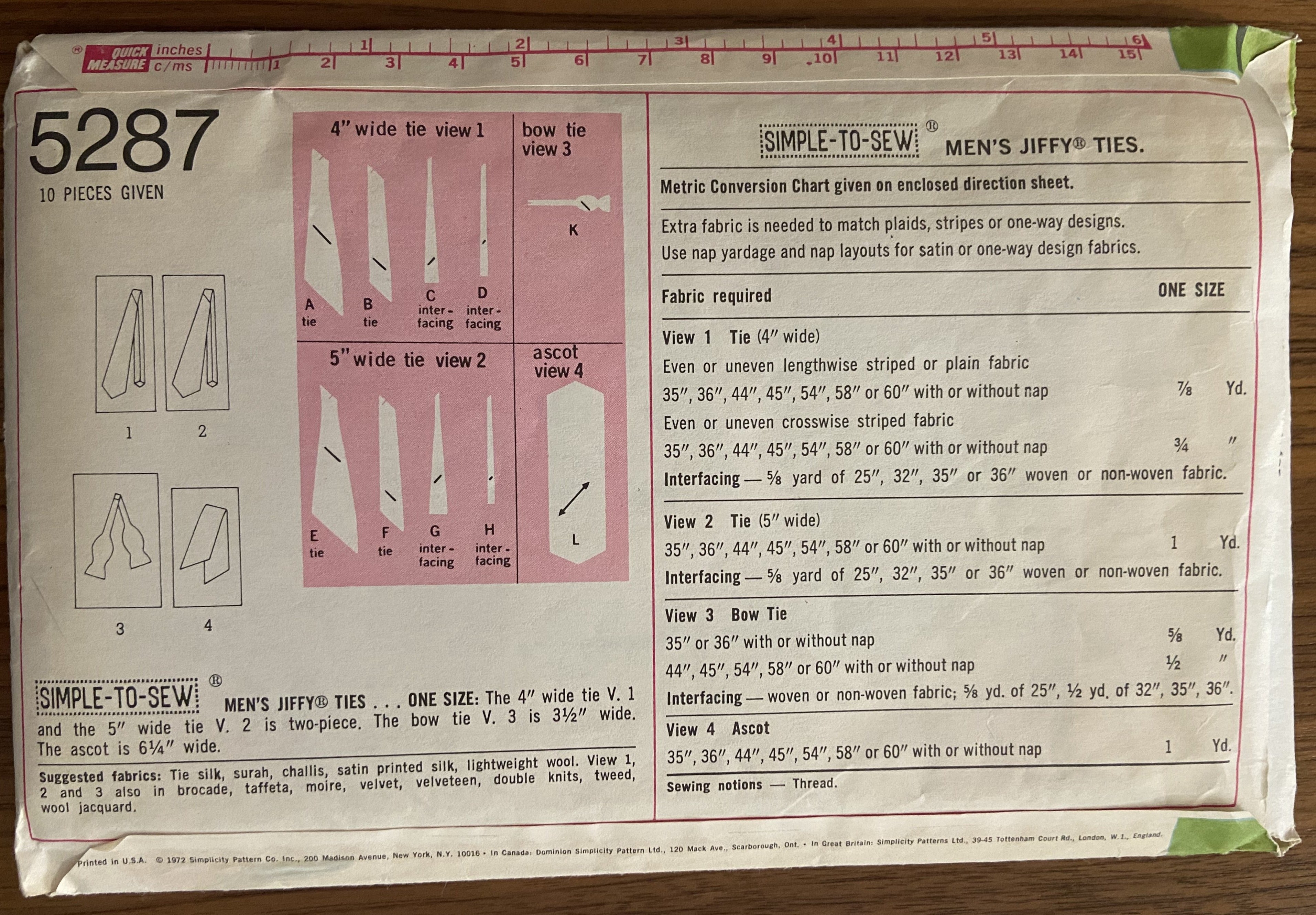 Copy of Butterick 5200 vintage 1970s men's ties sewing pattern