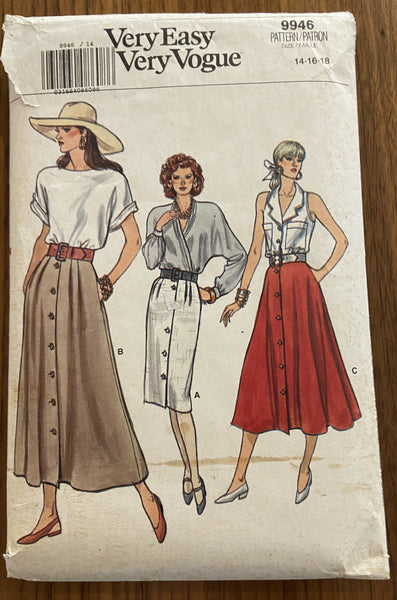 Vogue 9946 vintage 1980s skirt sewing pattern Waist 36, 38, 40 inches