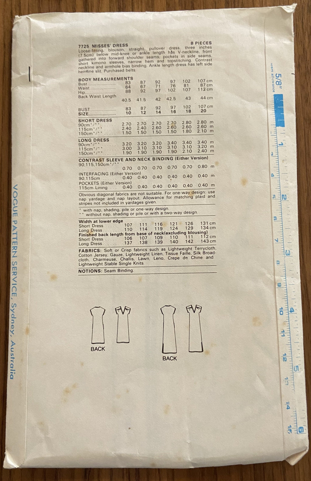 Vogue 7725 vintage 1970s dress sewing pattern Bust 36 inches