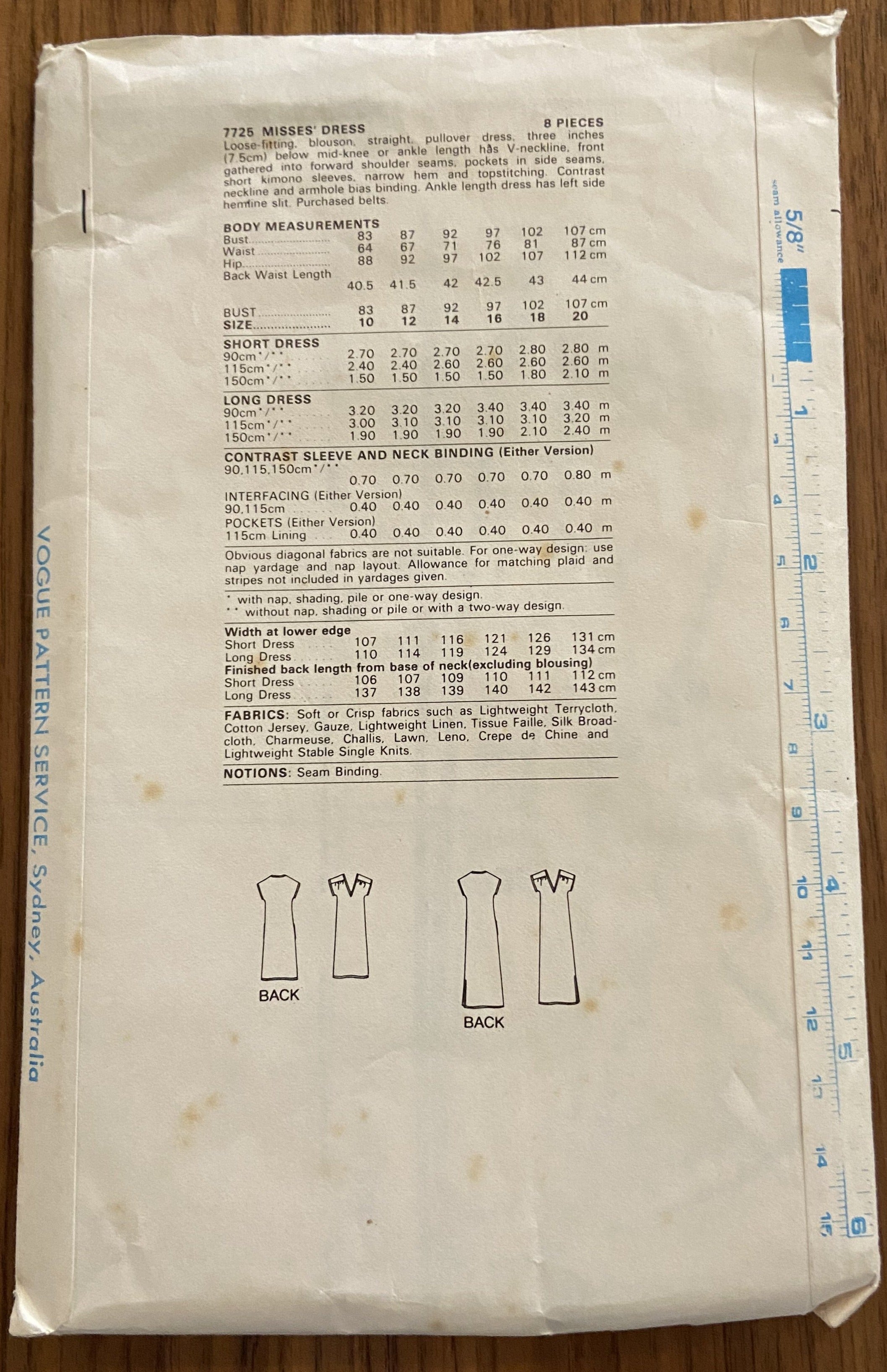 Vogue 7725 vintage 1970s dress sewing pattern Bust 36 inches