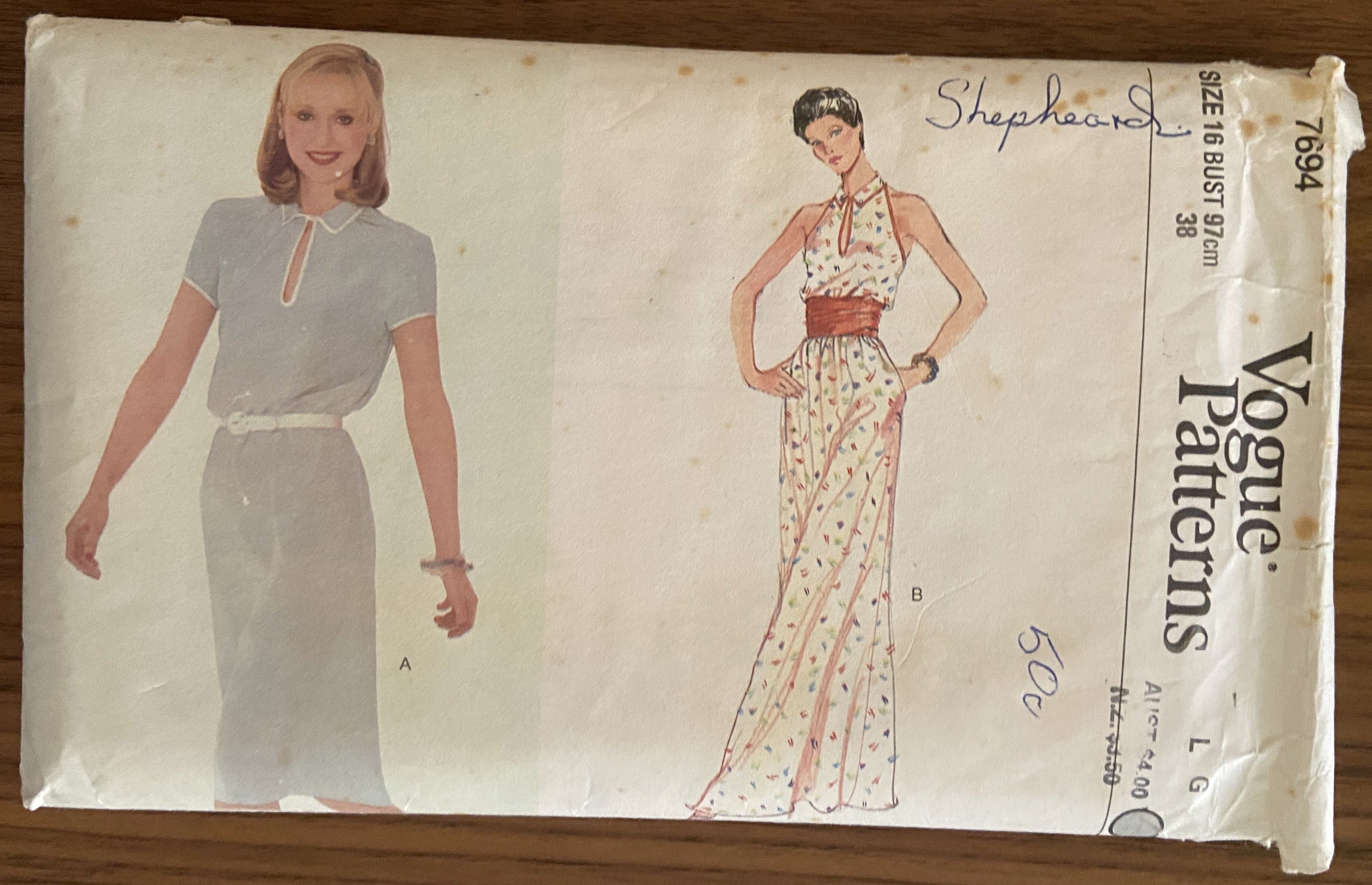 Vogue 7694 Vintage 1980s dress pattern Bust 38 inches