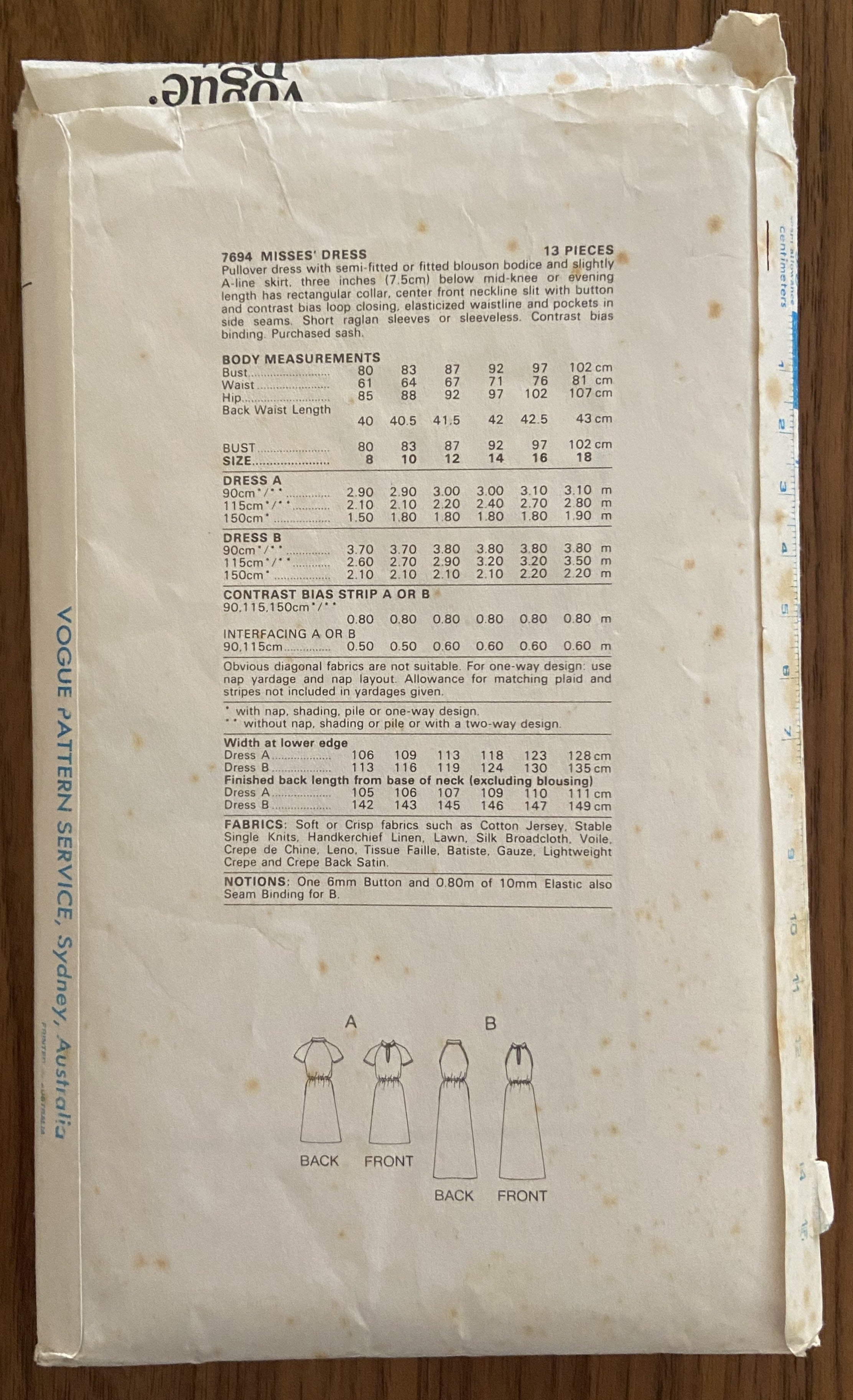 Vogue 7694 Vintage 1980s dress pattern Bust 38 inches