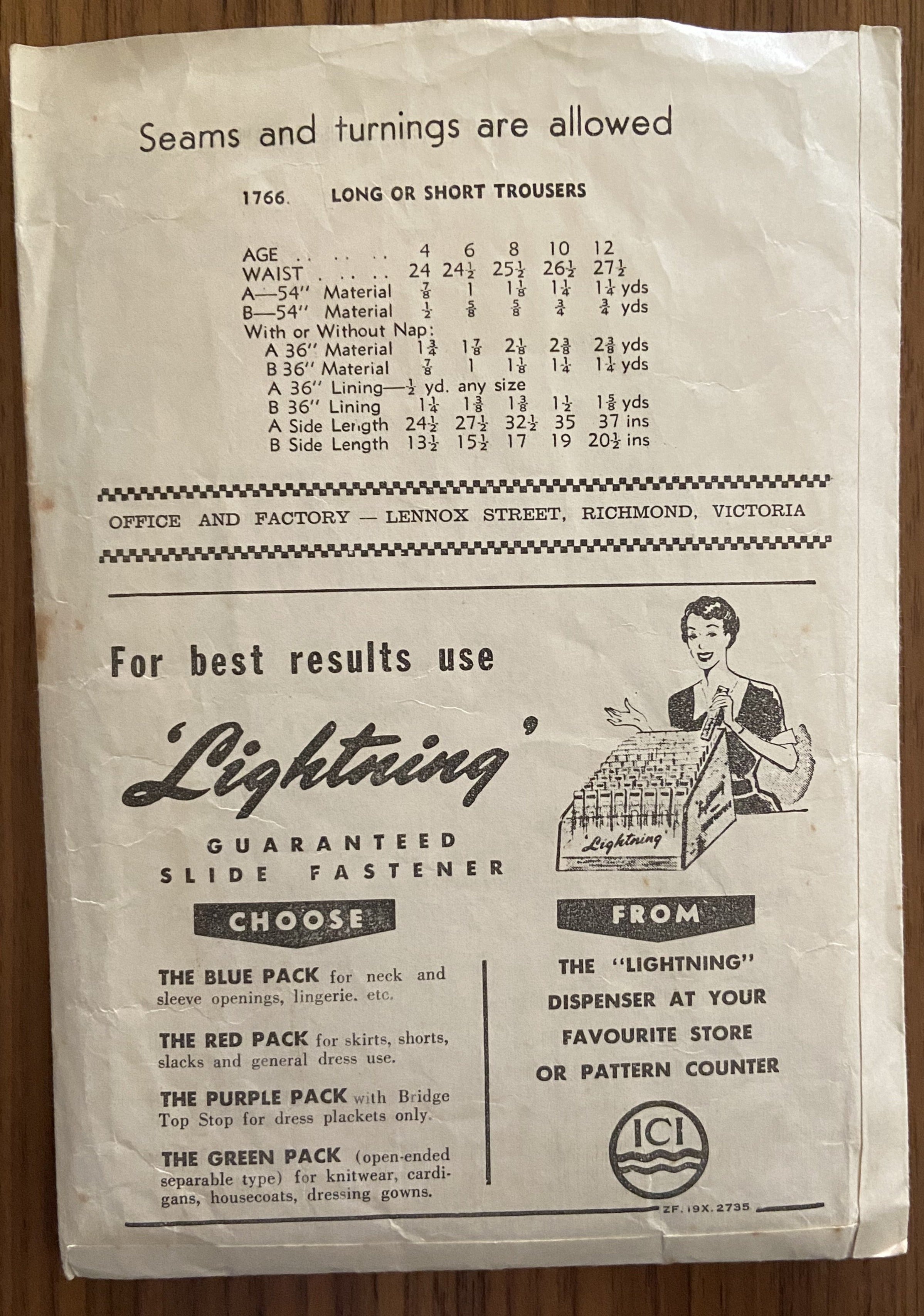 Weigel's 1766 vintage 1950s child's short and long trousers sewing pattern 25 1/2 inch waist