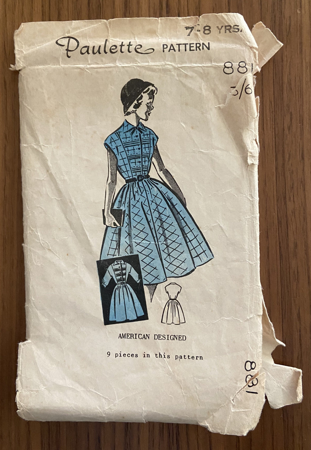 Paulette 881 vintage 1950s child's dress sewing pattern. Breast 26 inches. Wounded bargain, no instructions