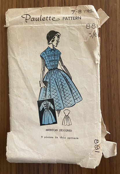 Paulette 881 vintage 1950s child's dress sewing pattern. Breast 26 inches. Wounded bargain, no instructions