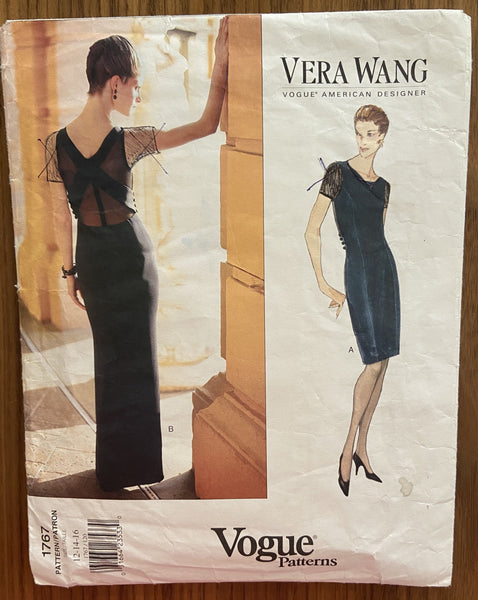 Vogue 1767 vintage Vera Wang 1990s cocktail dress sewing pattern Bust 34, 36, 38 inches wounded bargain