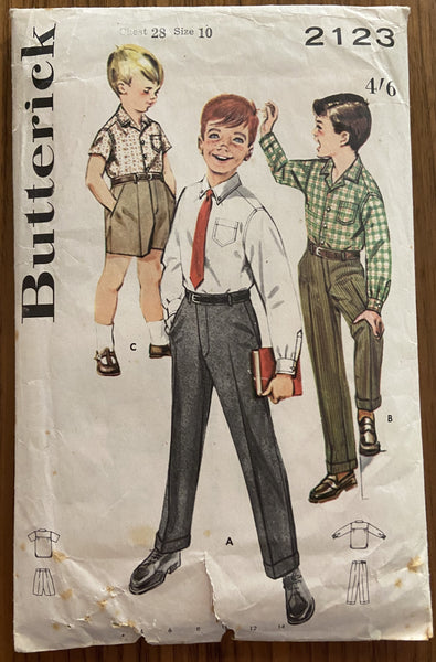 Butterick 2123 vintage 1960s boy's pants, shorts and shirt sewing pattern, wounded bargain